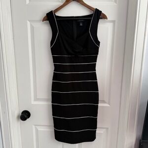 White House Black Market Instantly Slimming Dress Black White Stripe Sheath SZ 2
